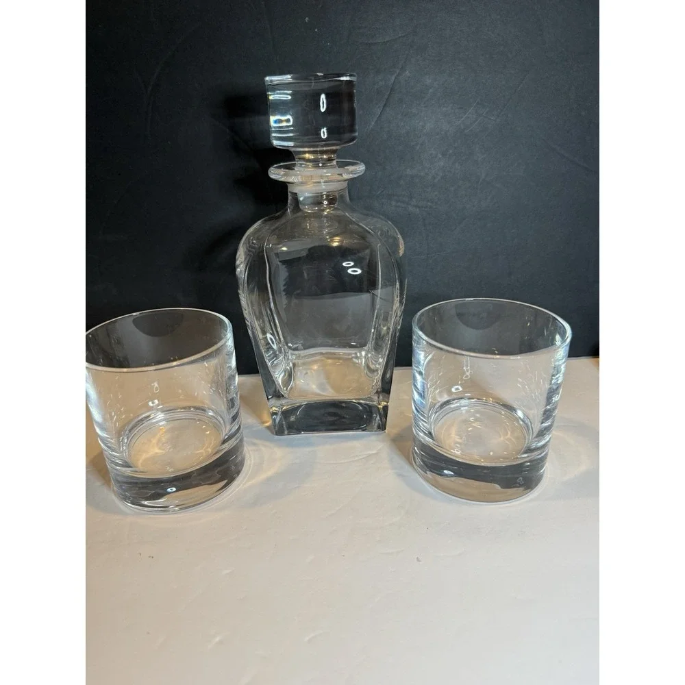 Lenox Crystal Whiskey Decanter & 2 Double Old Fashioned Glasses Bar Set